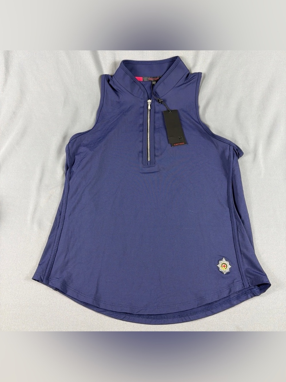 Greyson Womens Golf Shirt Waist Logo SLVLS Vesta Mock Large MS Blue MSRP $120